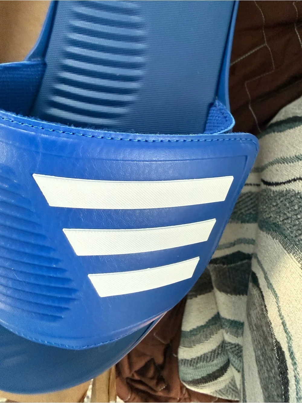adidas Blue Slide Sandals with White Stripes